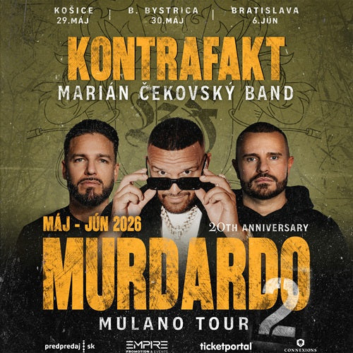 Tři vstupenky na koncert Kontrafakt Tour Bratislava 6.6.2026, vydané TicketChecker CZ, s čárovým kódem a datem koncertu.