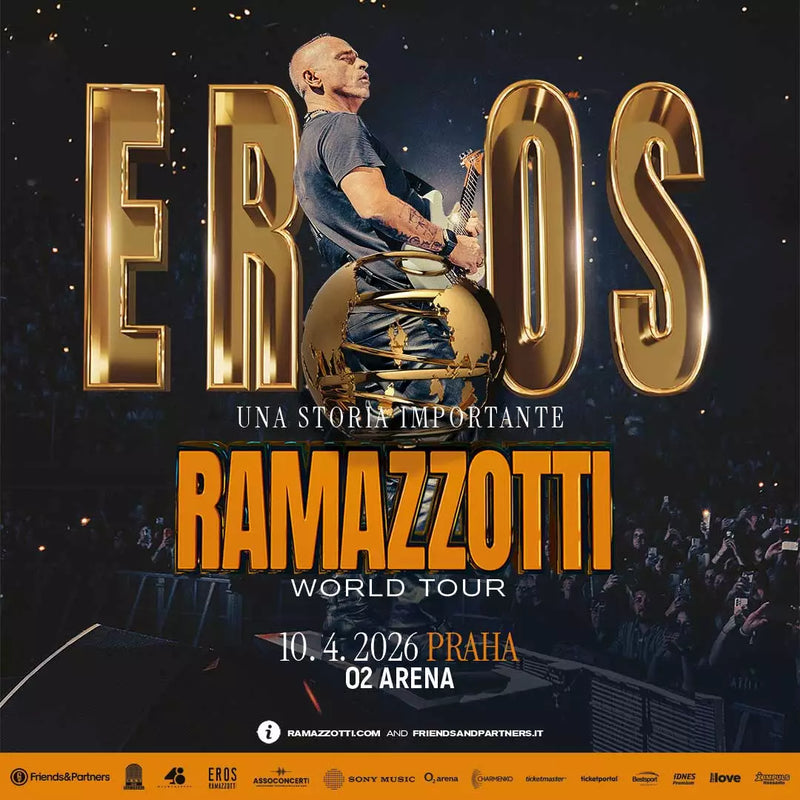 Dva vstupenky na koncert EROS RAMAZZOTTI s oficiálním označením, zobrazené na obrázku.