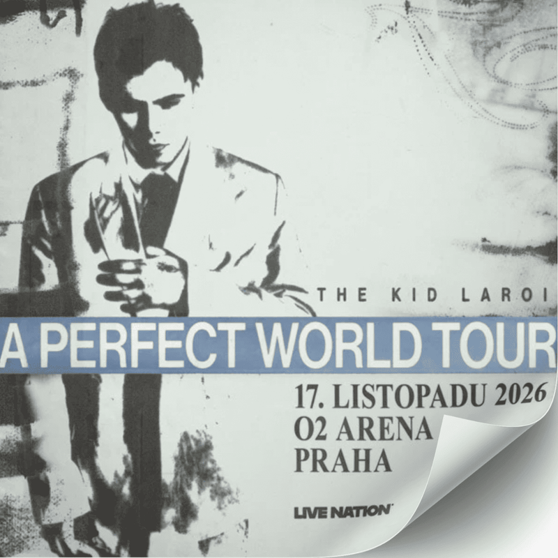 Vstupenka na koncert The Kid Laroi od Swapik CZ, zobrazená na obrázku, s uměleckým designem a logem.